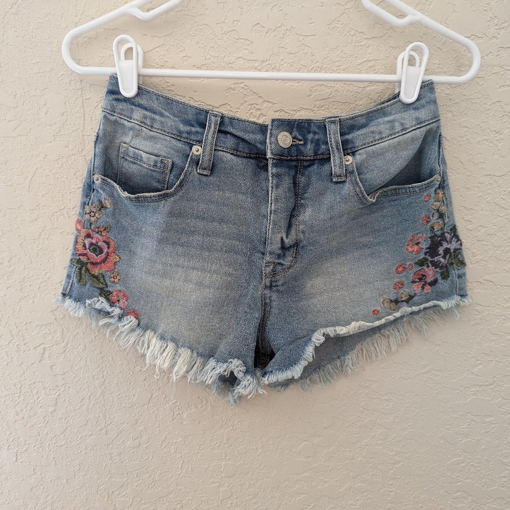 Mossimo Floral Embroidered Denim Cut Off Shorts, Sz 4/27, Y2K, 00's